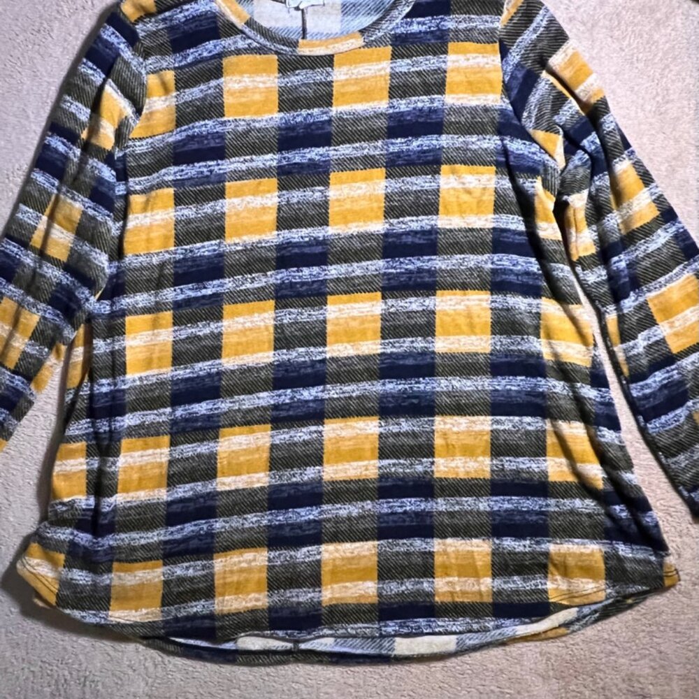Sweet Lovely By Jen Women XL Golden Black Plaid Scoop Neck Sweater Fall Tunic